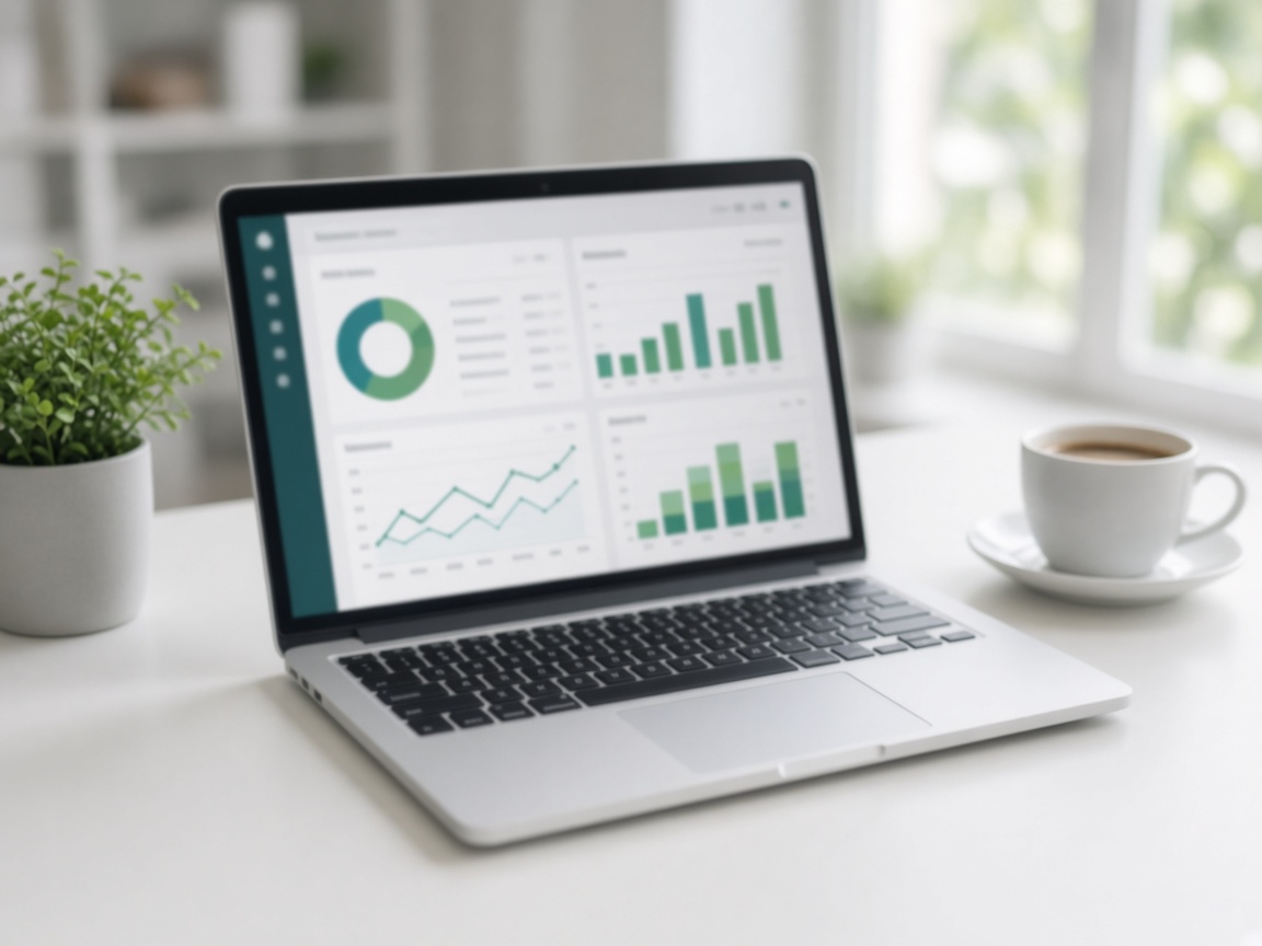 Laptop on a desk showing cloud accounting charts