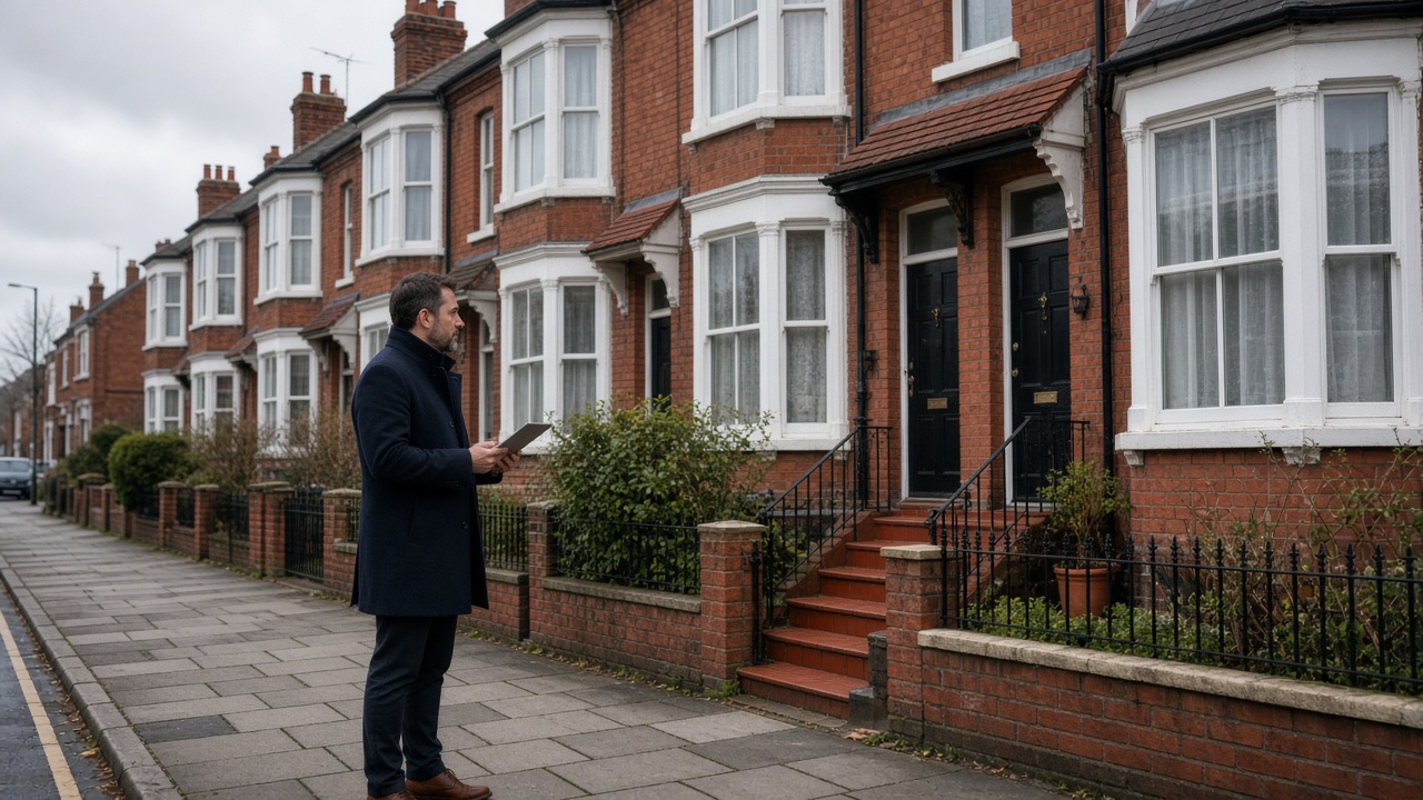Adviser reviewing a row of UK residential properties